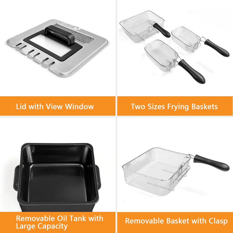 Electric Deep Fryer Stainless Steel Triple Basket French Fry Chicken Non Stick