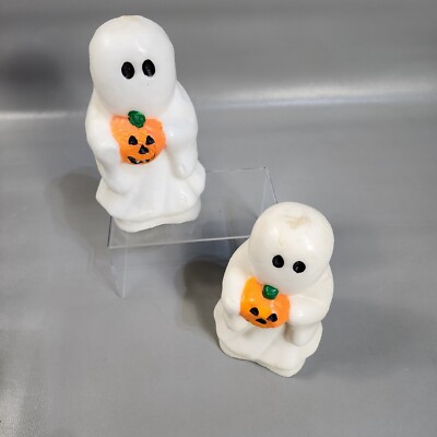 Vintage Halloween Ghost Candles Wax White Sheets Pumpkin 6'' Tall Hong Kong