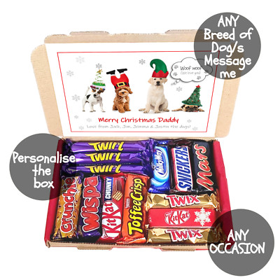 Christmas DOG BREED LOVER greetings card PERSONALISED Chocolate box GIFT PRESENT