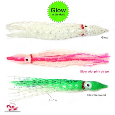 Glow 5'' Fishing Squid Skirts Hoochies Octopus Crinkle Shape Trolling Soft Lures