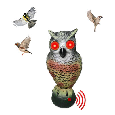 1X Realistic Owl Decoy Rotating Head Outdoor Garden Repellent Bird Scare W/Sound