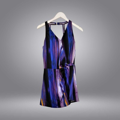 Susan Graver Women's Swimsuit Sz 10 Soleil Halter Wrap Swim Dress Purple A636609