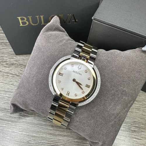Pre-owned Bulova New✅50 Diamonds✅  Rubaiyat Silver Rose Gold Steel Watch 35mm 98r247 $995