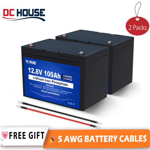 12V 100AH Deep Cycle Lithium Battery LiFePO4 with Cable RV Solar Boat Off Grid