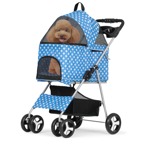 4 Wheels Foldable Pet Stroller Dog Stroller w/Removable Travel Carrier&Cup Hold