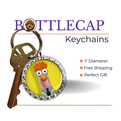 MUPPETS '' Beaker '' BottleCap Keychains, key fob, Zipper Pull, Bag Charm Keyring