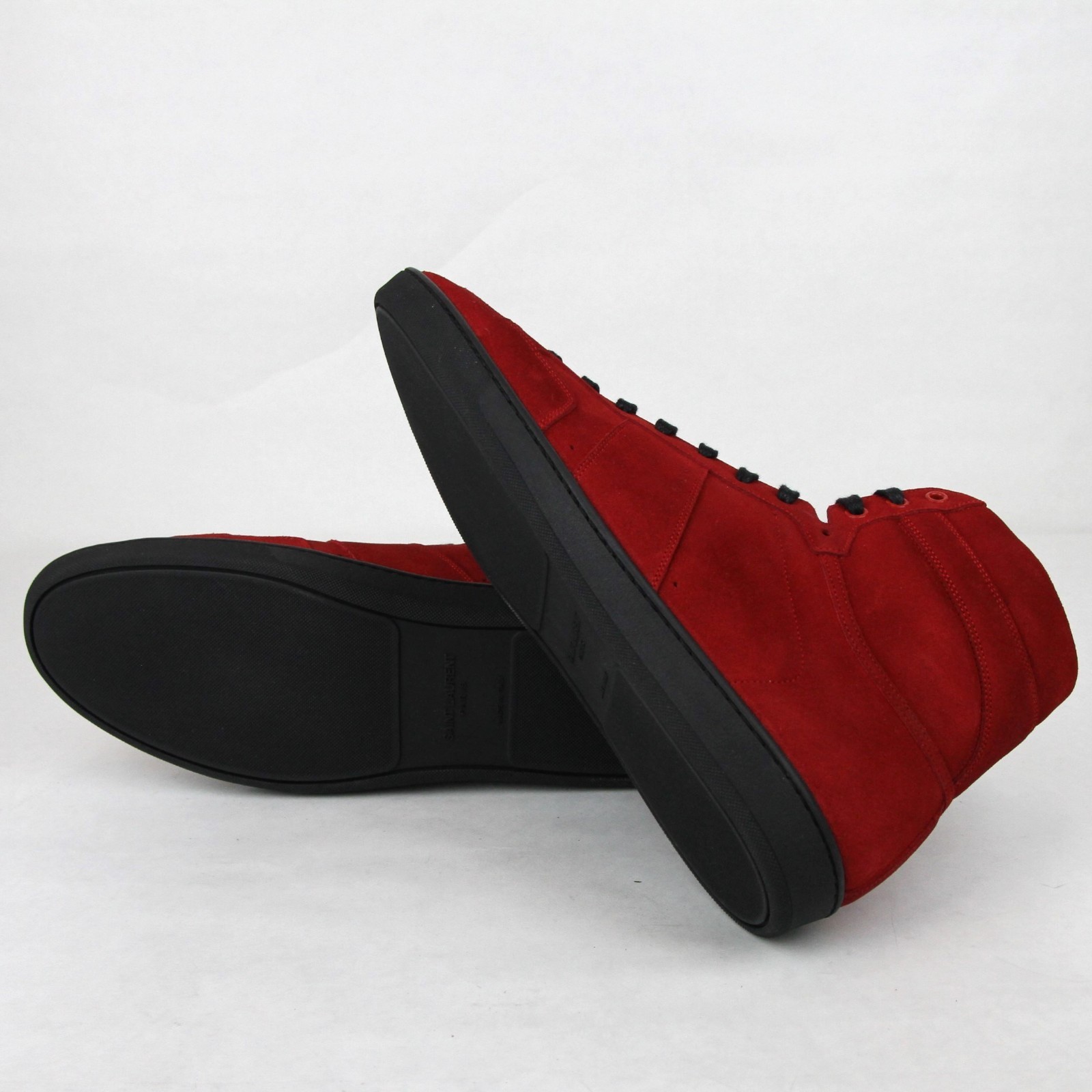 Pre-owned Saint Laurent Men's Red Suede Hi Top Sneakers It 49 / Us 16 418026 6422