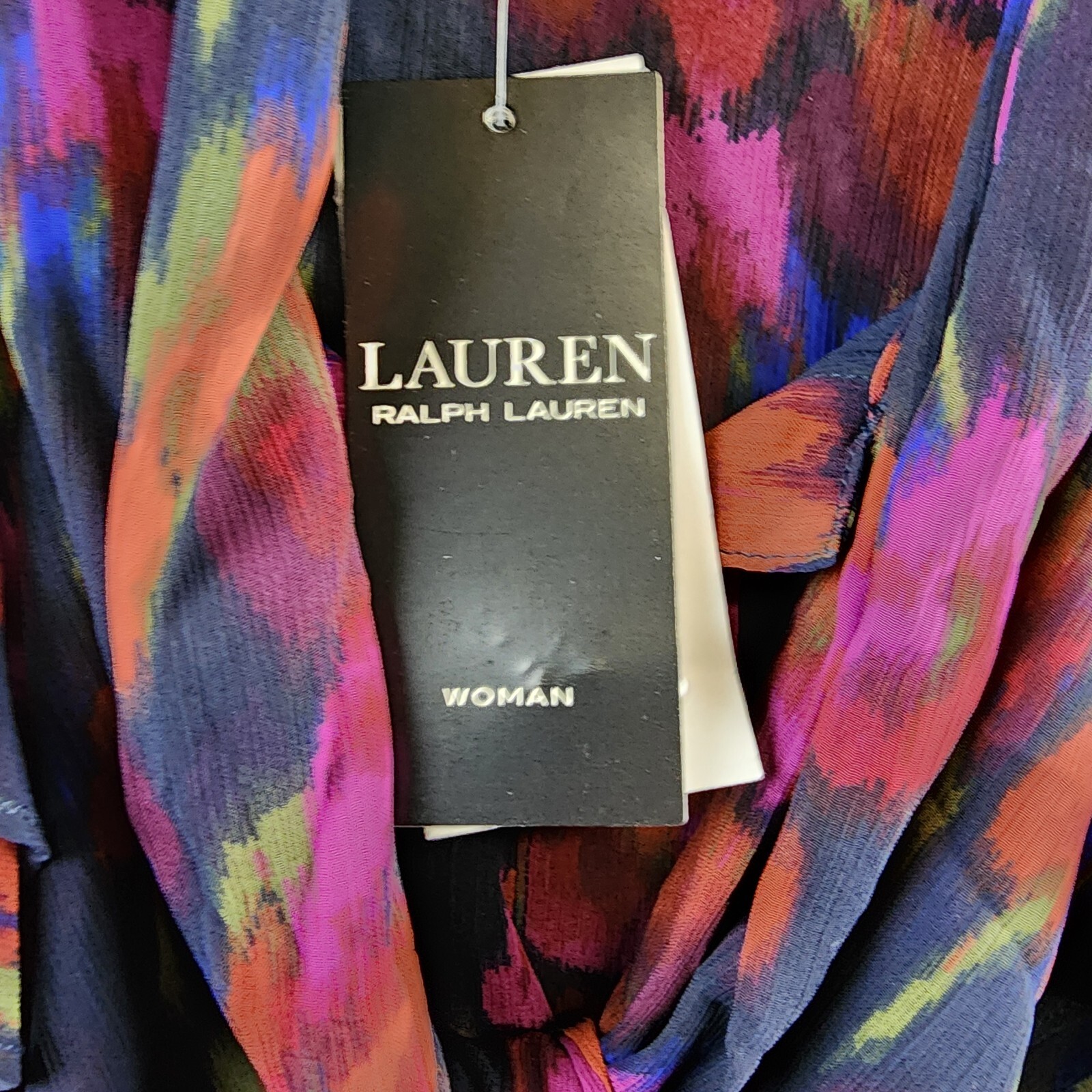 Ralph Lauren Flutter Sleeve Tie Neck Blouse Women's 2X Blue Multi Button Front~ - Picture 8 of 13