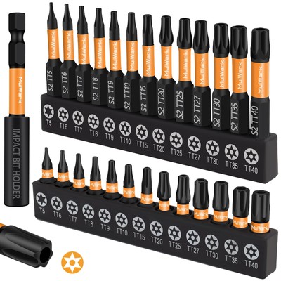 Torx Security Bit Set 27 Piece (T5-TT40) 2'' & 1'' Precision Torx Bit Set with ...