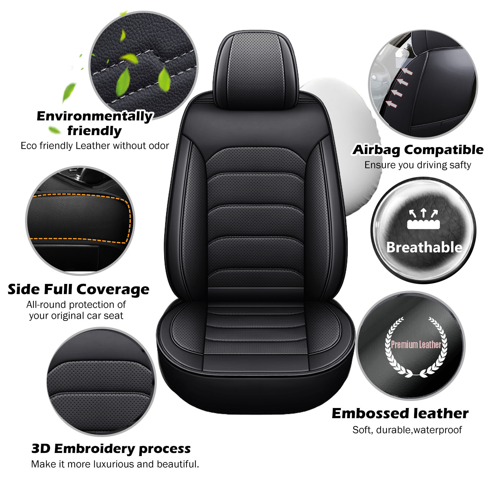 For Toyota RAV4 Front + Rear Car Seat Covers 5-Seats Protector Leather Full Set