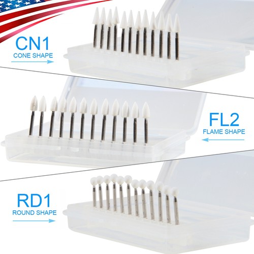 Dental White Stone High Speed Polishing Burs Cone/Flame/Round Aluminum Oxide