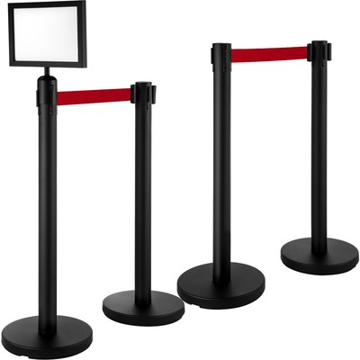 VEVOR Stanchion Sets Queue Barrier Crowd Control Poles Black w/ Sign Frame 4Pcs