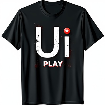 UI PLAY Graphic Black T-Shirt for Gamers with Heart Design for Gaming