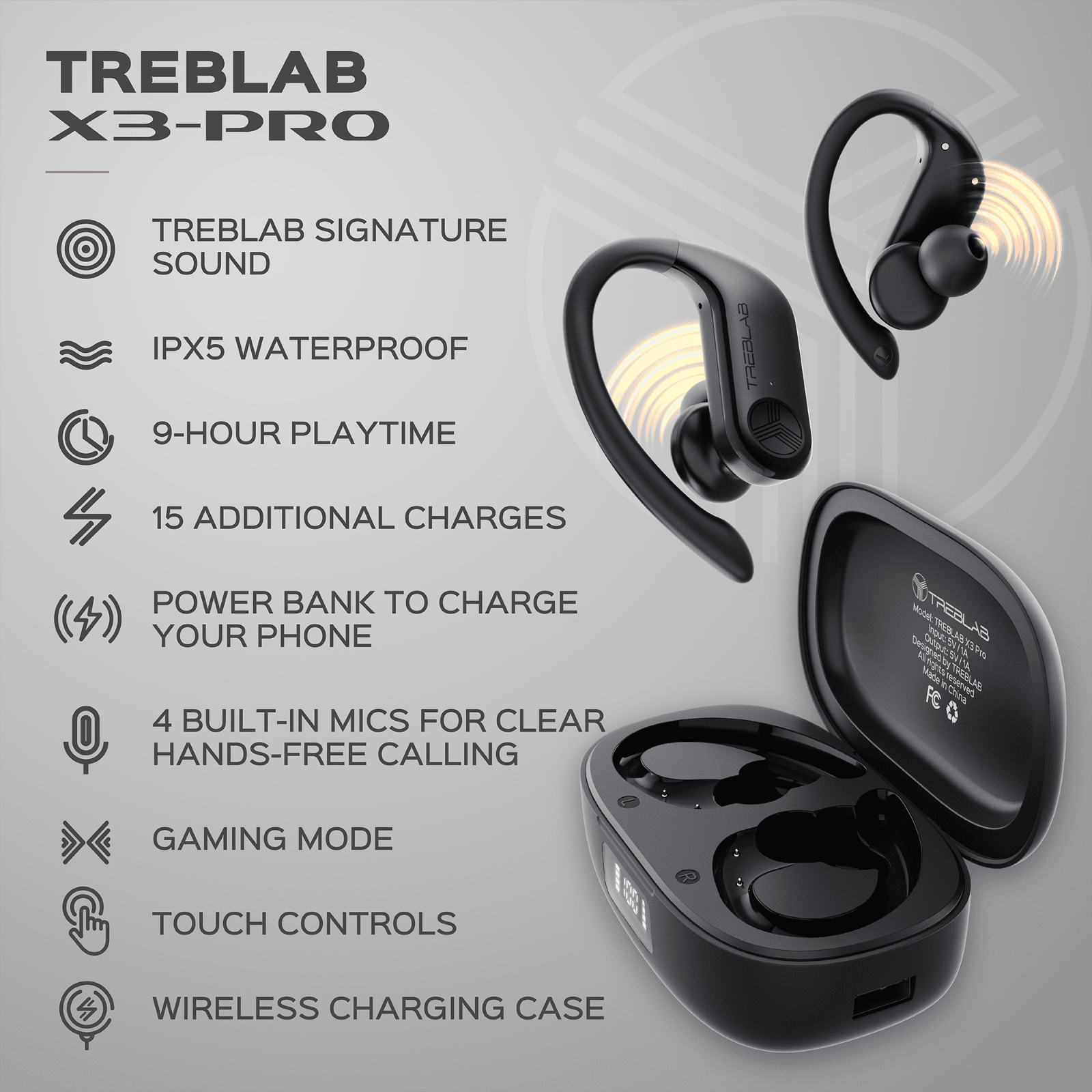 TREBLAB X3 Pro True Wireless Earbuds - Wireless Bluetooth 5.3, 145H Playtime - Picture 4 of 9