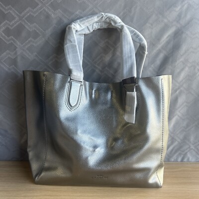 New Coach F59388 Metallic Silver Soft Pebbled Leather Extra Large Derby Tote