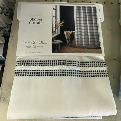 Textured Striped Shower Curtain Black/White - Threshold