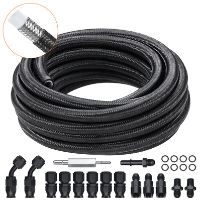 VEVOR 6AN 25 FT Fuel Line Kit Stainless Steel Nylon Braided 15 Hose End Fitting