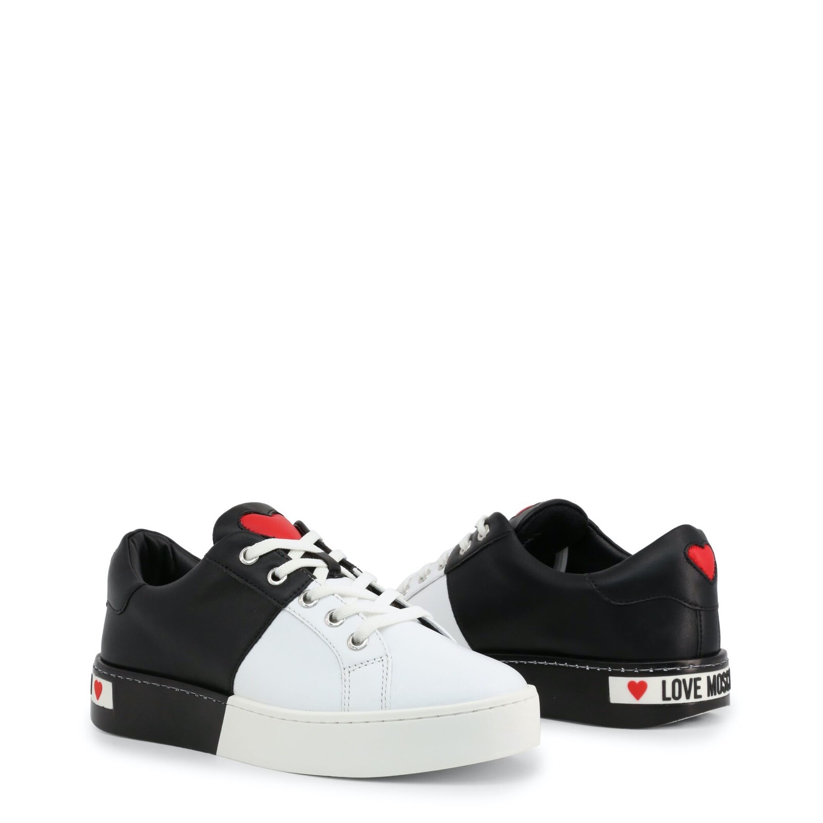 LOVE MOSCHINO Women�s Leather Black &amp; White Sneakers Shoes