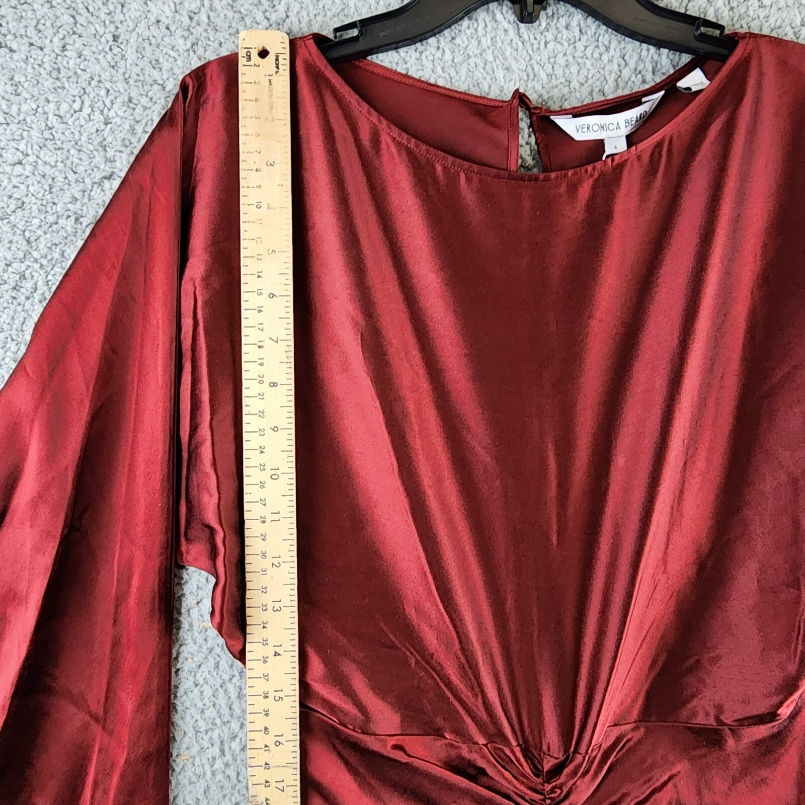 Veronica Beard Sabri Dress Women's 6 Maroon Boat Neck Silk Blend Back Button Zip - Picture 7 of 17