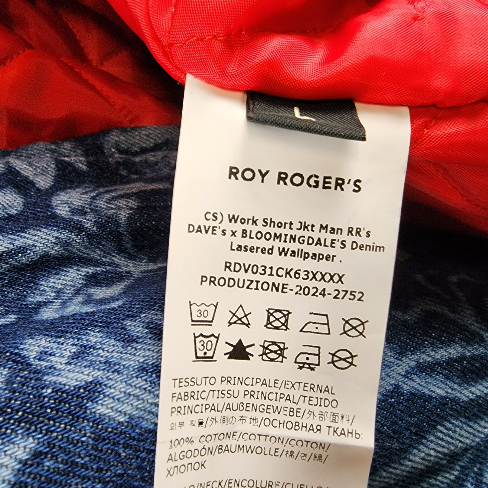 Roy Roger's x Dave's New York Zip Front Lasered Denim Jacket Men's L Blue Floral - Picture 9 of 16