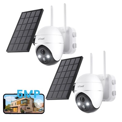 2PCS ieGeek 5MP Wireless Outdoor Solar Security Camera WiFi Home Battery CCTV
