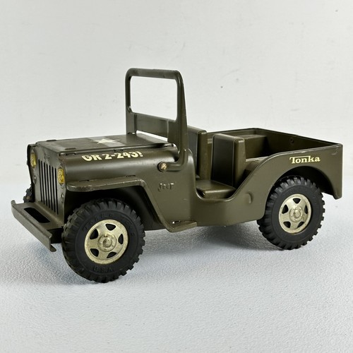 Vintage 1960's Tonka Army Jeep GR2-2431 Pressed Steel Green 