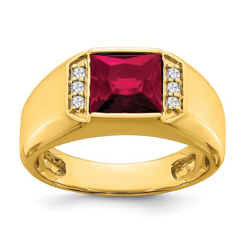 Lex & Lu 14k Yellow Gold Created Ruby & Diamond Men's Ring