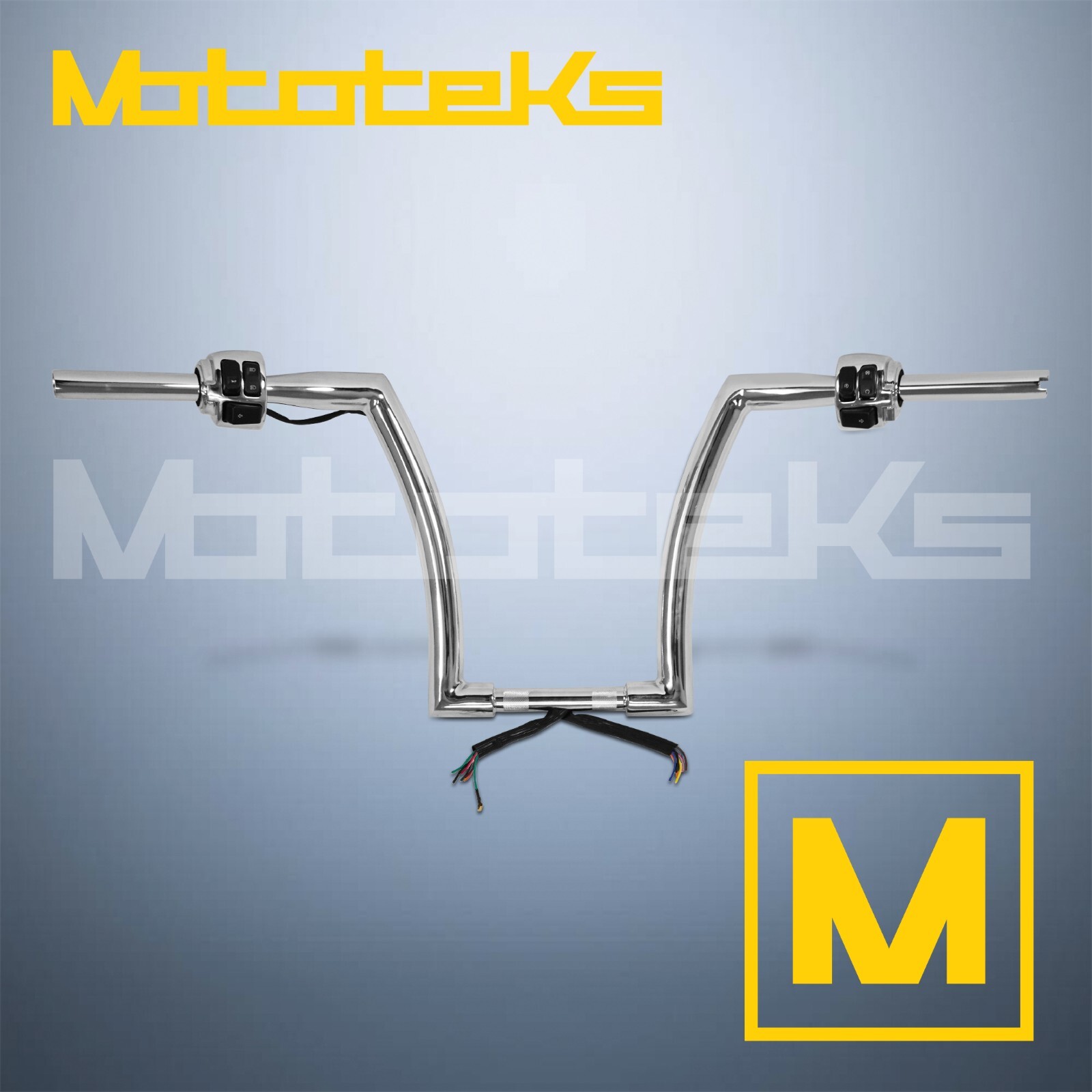 14" CHROME PRE-WIRED BUTTON APE HANGERS BAR HANDLEBAR FAT 1-1/2" DNA FOR HARLEY