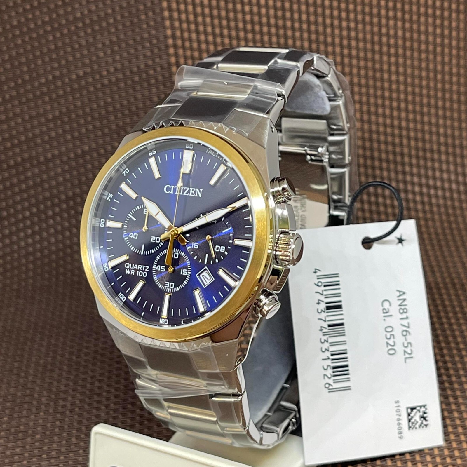 Pre-owned Citizen An8176-52l Quartz Chronograph Blue Analog Gold Tone Men's Casual Watch