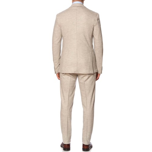 Pre-owned Sartoria Partenopea Beige Flannel Peak Lapel Wool Suit Current Model