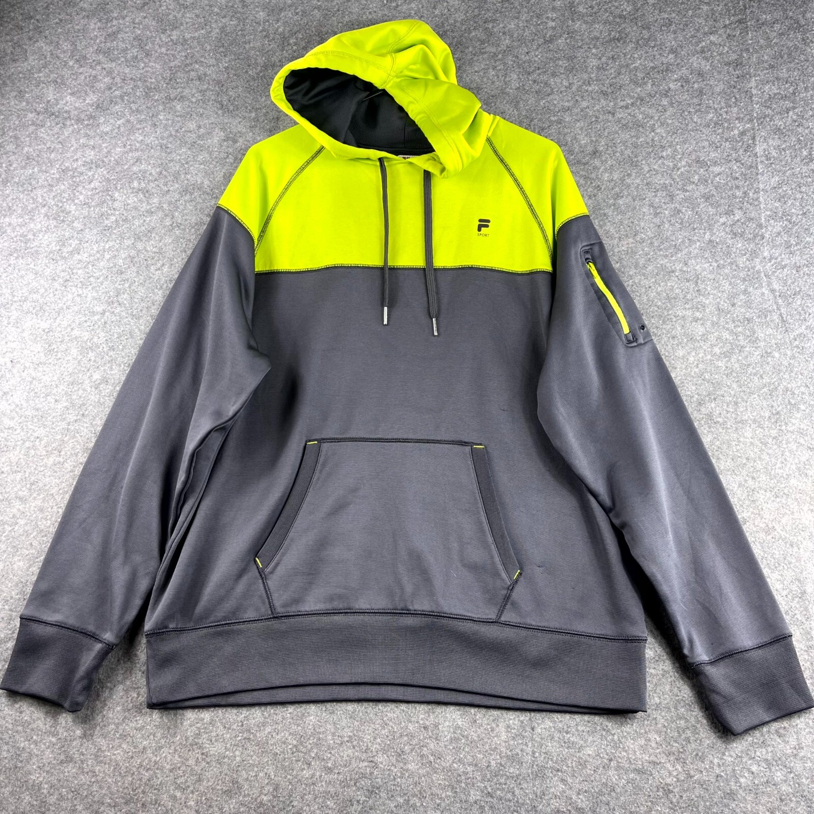 Fila Sports Mens Hoodie Large Grey Long Sleeve Pullover Kangaroo Pockets Casual