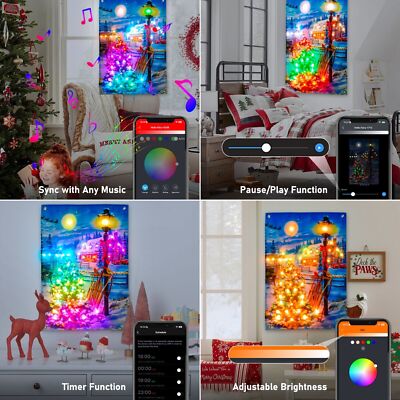 Christmas Canvas Picture With LED Lights Wall Mounted Outdoor Indoor Art Decor