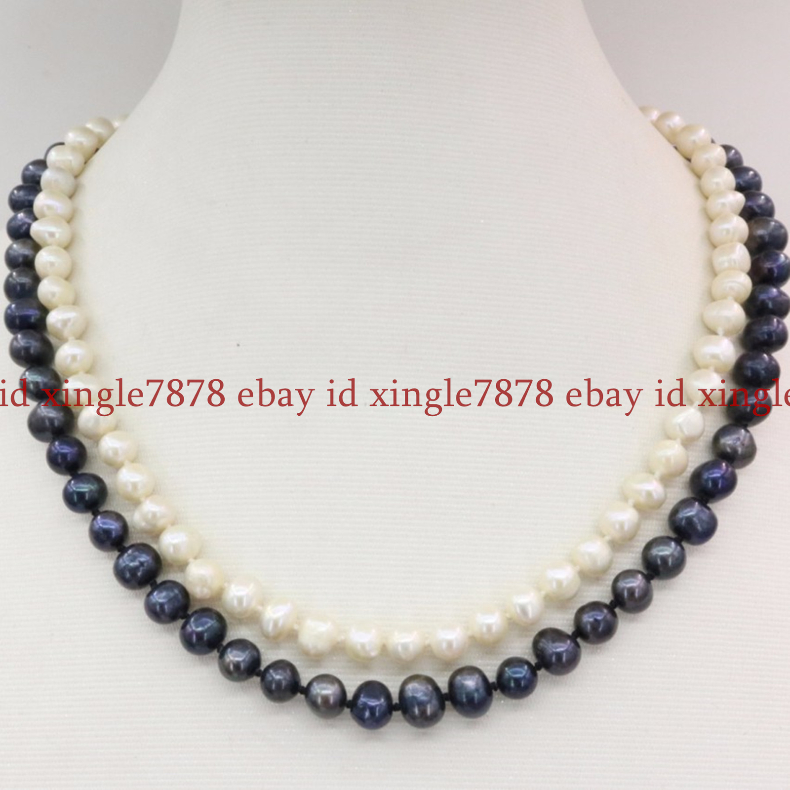 2 Rows 7-8/8-9/9-10mm White & Black Freshwater Cultured