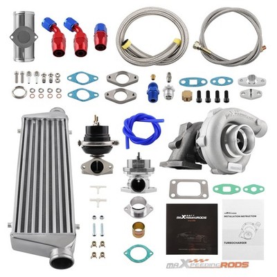 Universal Turbo Kits T3 T4 T04E + Intercooler Wastegate BOV Adapter Oil Lines