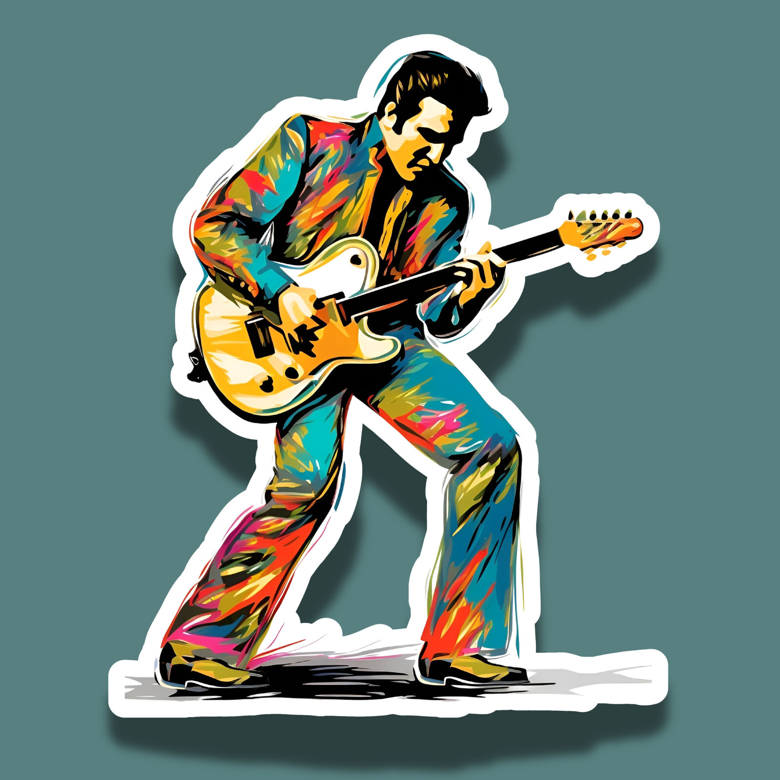 Elvis Presley Playing Electric Guitar Art Style 4