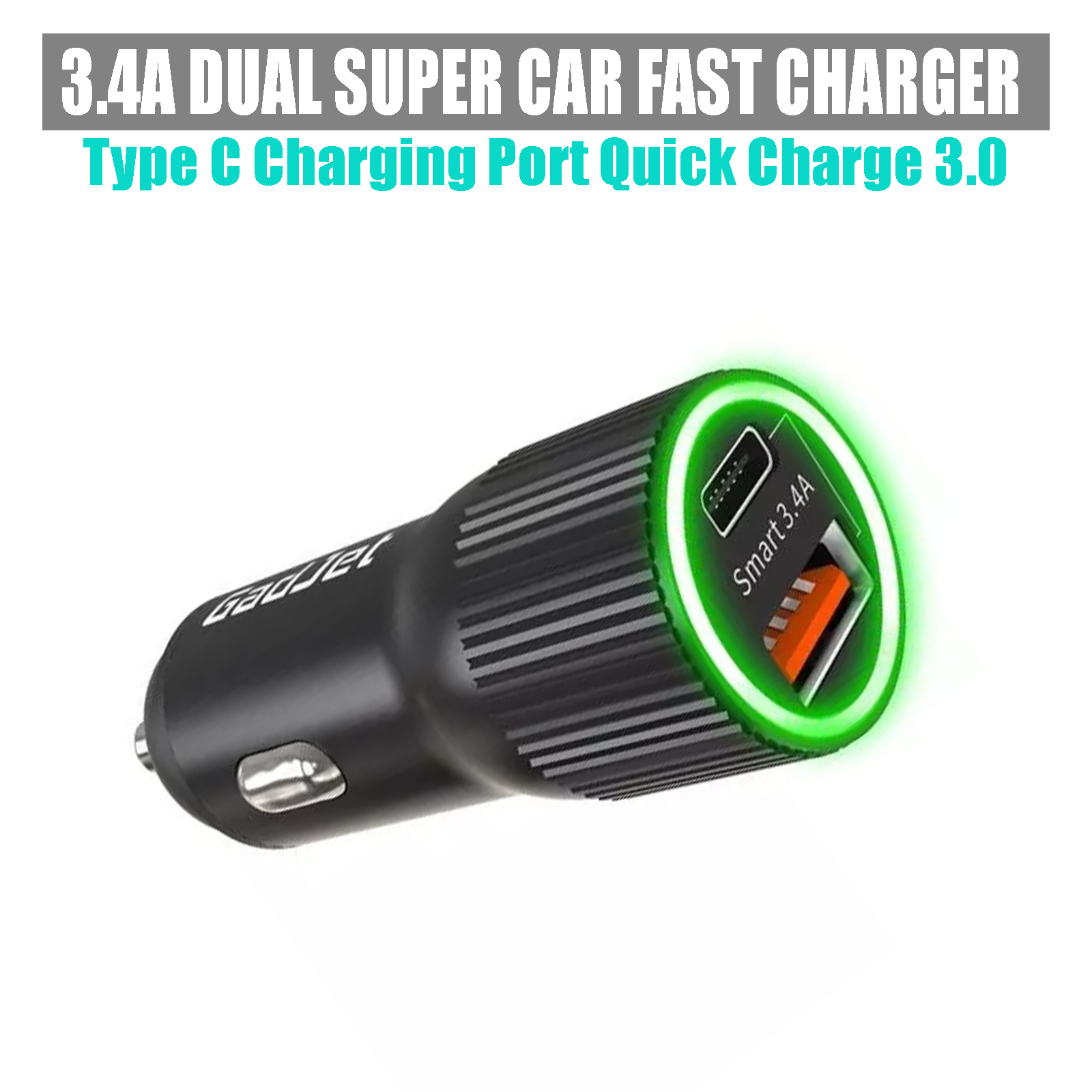 Fast Car Charger 2 Port USB + TYPE C Universal LED Socket Adapter For All Phones