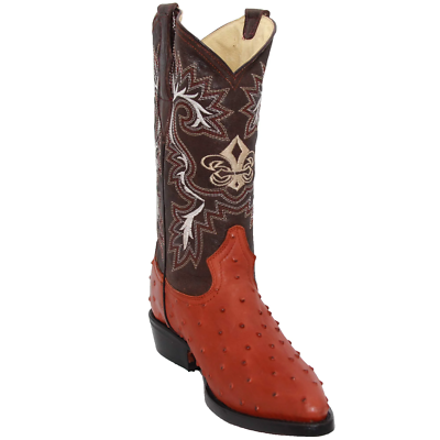 Mens Leather Ostrich Print J Toe Cowboy Boot