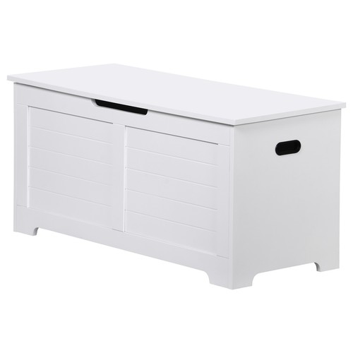 39" Wooden Storage Chest Bench Toy Box with Flip-top Lid & 2 Safety Hinge White