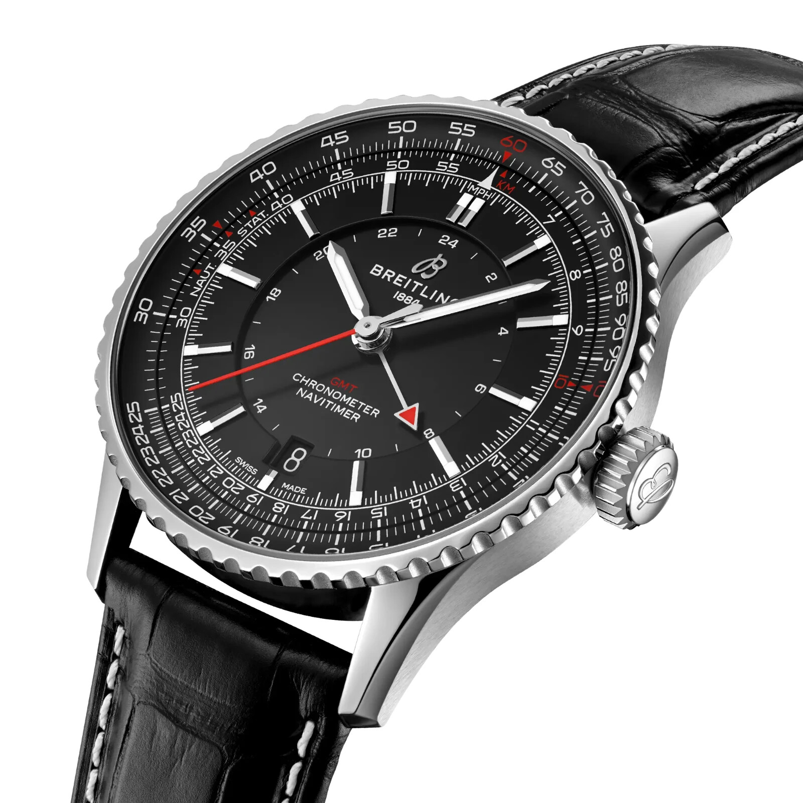 Pre-owned Breitling Navitimer Automatic Gmt 41mm Black Dial Black Strap A32310251b1p1