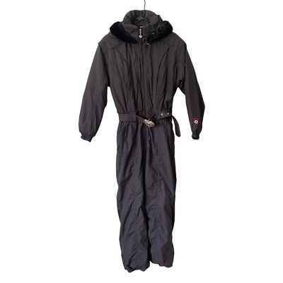 Vintage Obermeyer Size 12 Snapdragon One Piece Hooded Ski Suit Black Heart Belt