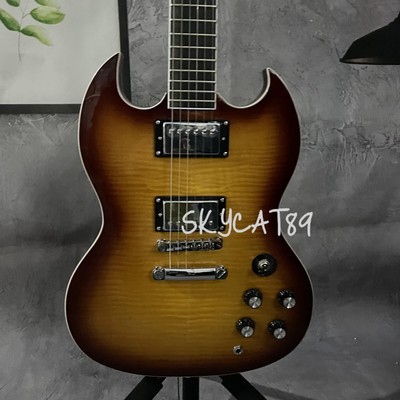 Special Vintage Sunburst Flame Maple Top SG Electric Guitar Chrome Hardware
