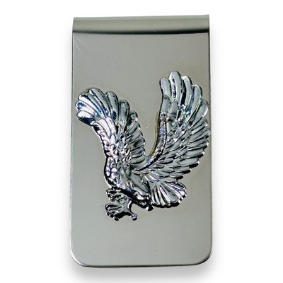 Bald Eagle Flying Wings Symbol Embossed Vintage Silver-Tone Money Clip Near Mint