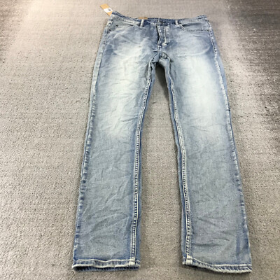 New Ksubi Jeans Mens 34 Chitch ++ Slim Tapered Leg Denim Philly Blue Button Fly
