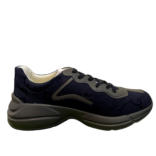 Pre-owned Gucci Gg Supreme Maxi Blue Gray Canvas Rhython Sneakers Men's 12 | Us 12.5