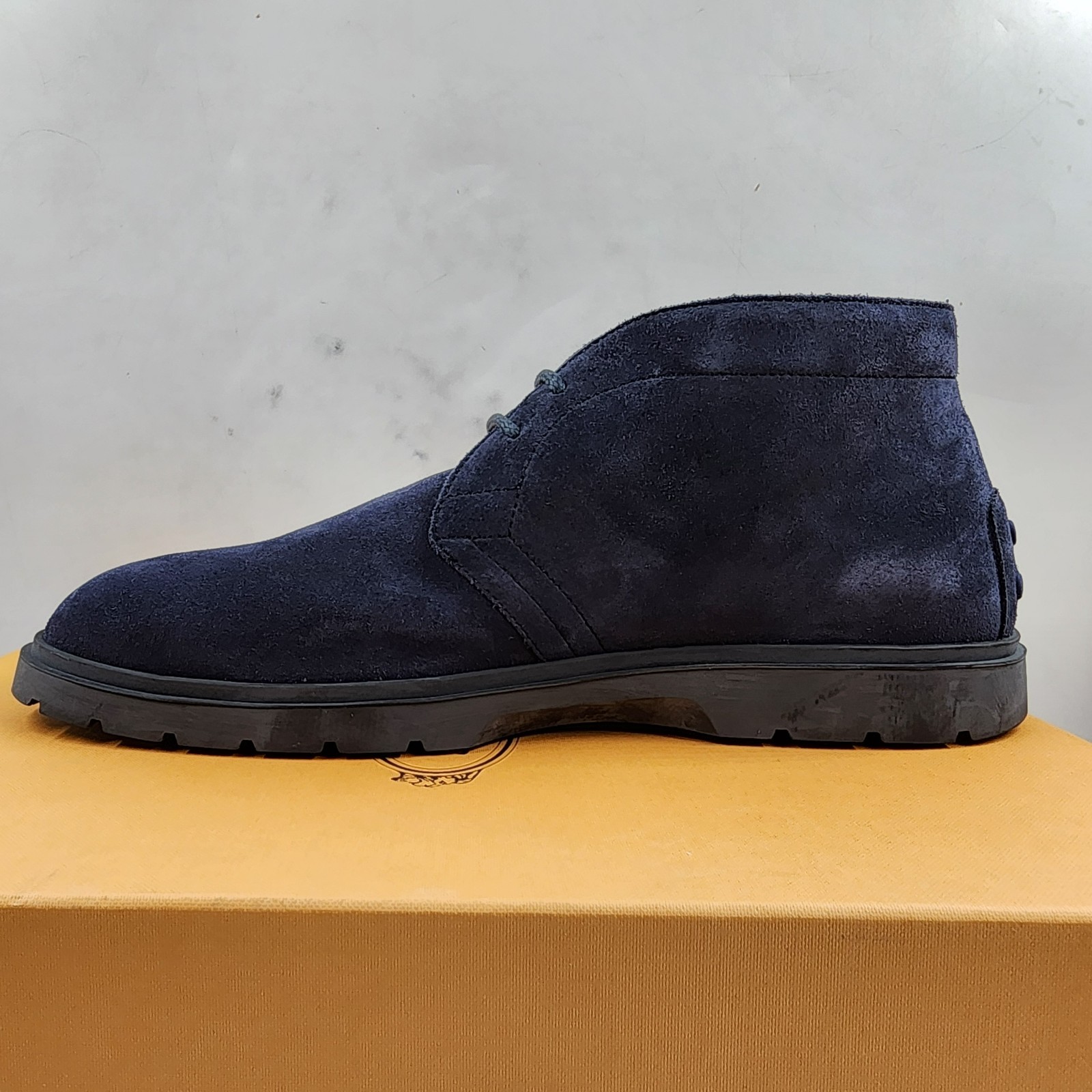 Tod's Lace Up Desert Boots Men's 8/9.5US Blue Suede Embossed Monogram Round Toe - Picture 12 of 22