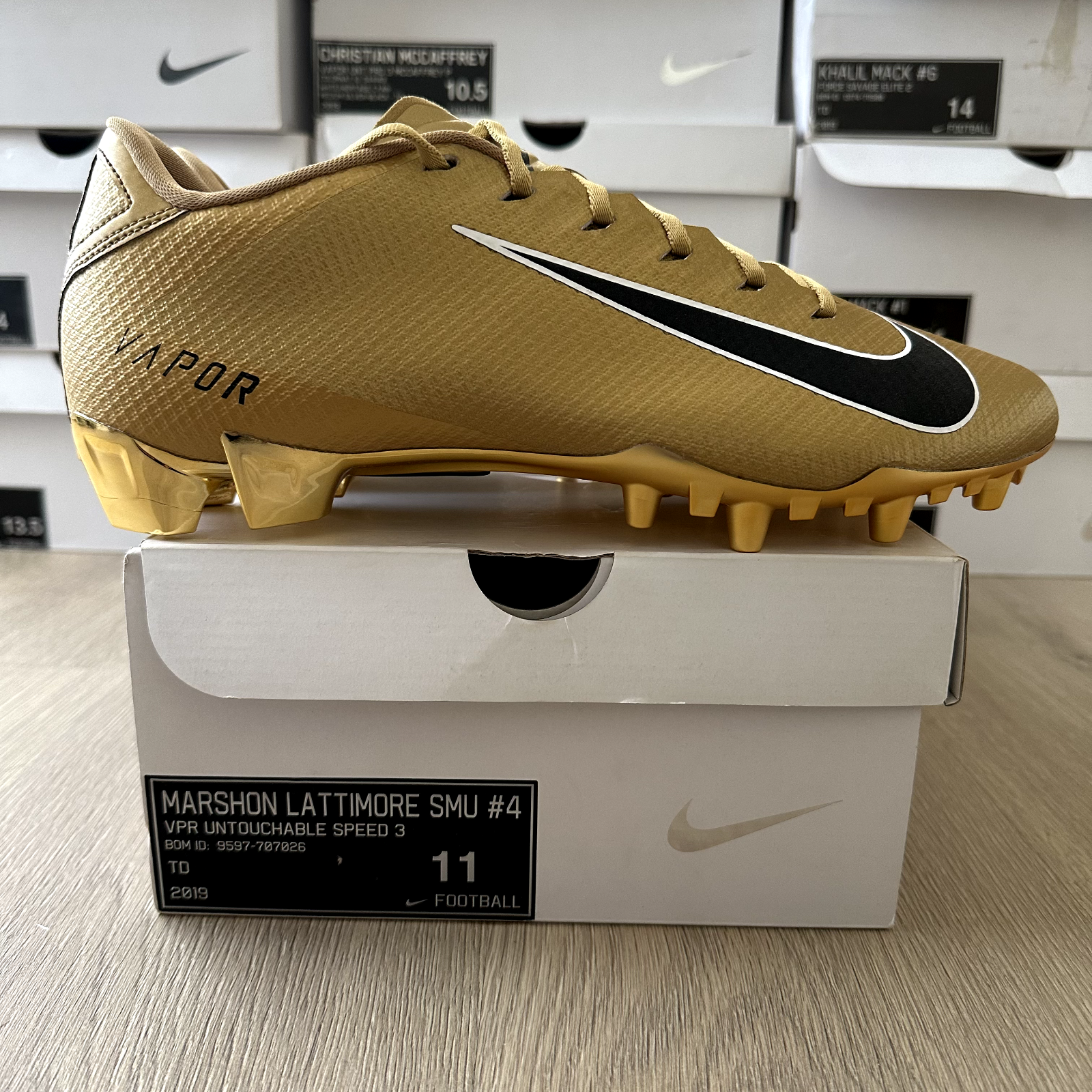 Pre-owned Nike Vapor Untouchable Speed Issued Cleats Sz 11 Promo Marshon Lattimore Saints In Gold