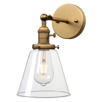 Industrial Wall Sconce Lighting Single Brass Sconce With On/off Switch Funnel Fl