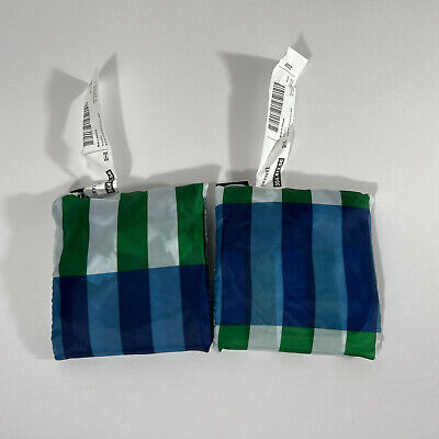 2 x IKEA Shopping Bag Skynke Foldable Pocket Tote Gifts Blue, Green Lot of 2 NEW