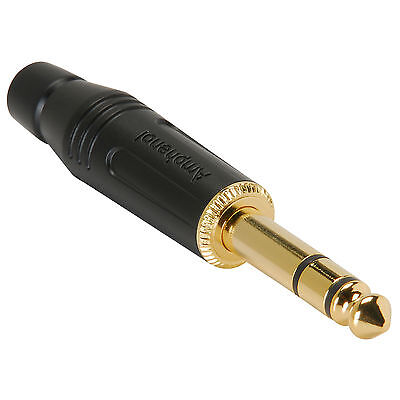 Amphenol ACPSGBAU 1/4" Stereo Phone Plug Black w/Gold Plug