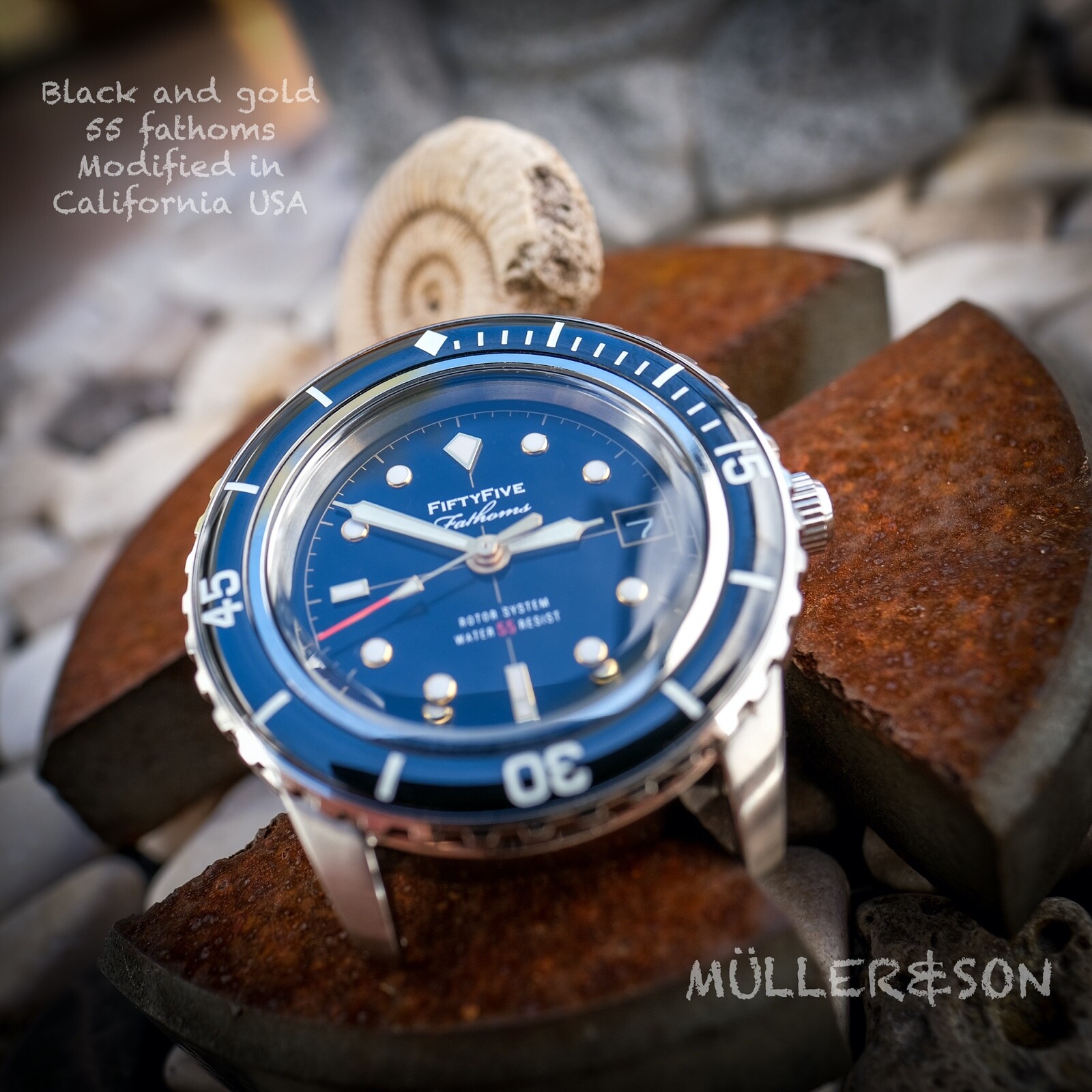 Pre-owned Müller&son Watch "vintage Gold Supermod" Made From Seiko Snzh Fifty Five Fathoms